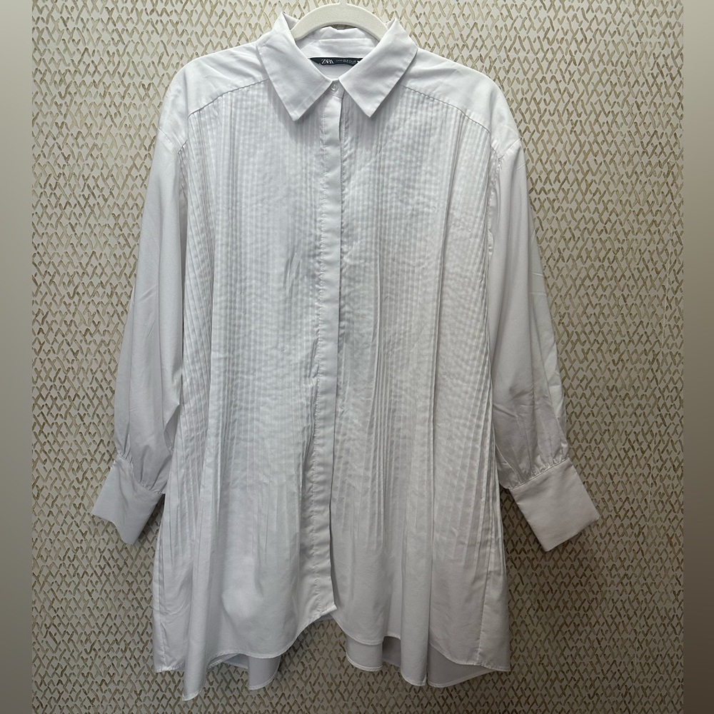 Zara Oversized Pleated White Button Down